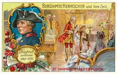 プロイセンのフリードリッヒ大帝とフルートコンサート（クロモリト）の様子 作： (after) German School