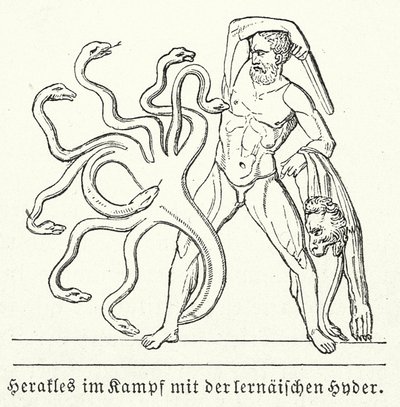 レルネーのヒュドラと戦うヘラクレス（版画） 作： (after) German School