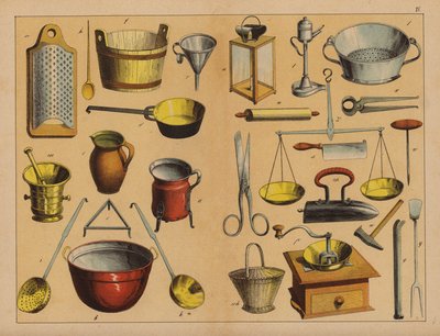 台所用品と道具（カラーリトグラフ） 作： (after) German School