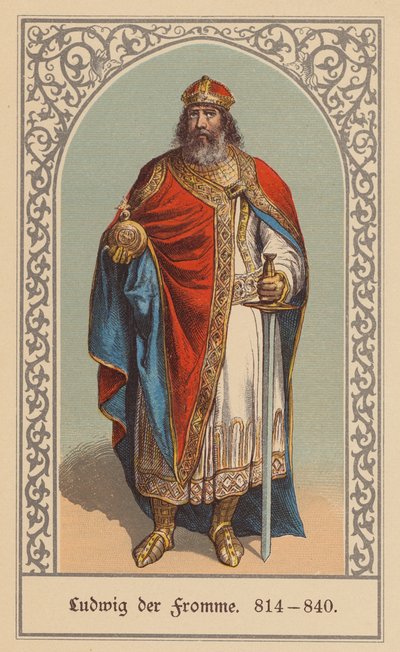 敬虔なるルイ、フランク王、神聖ローマ皇帝（カラーリトグラフ） 作： (after) German School