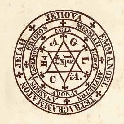 オカルト科学：魔法陣ドイツのオカルト学者Henry Cornelius Agrippa of Nettesheim (1486-1535)の「De Occulta Philosophia」からのスキーマ（Cornelius AgrippaまたはAgrippa of Nettesheimとして知られる 作： (after) Italian School