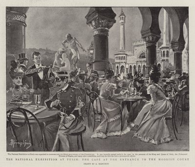 トリノの内国博覧会、ムーア人のコートの入り口にあるカフェ（リトグラフ 作： (after) Italian School