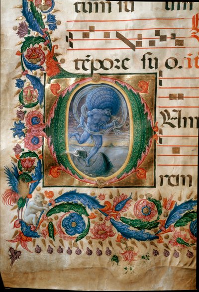 風の番人アイオロスが描かれたレトリン(ミニチュア 作： (c.1445 1527) Liberale da Verona