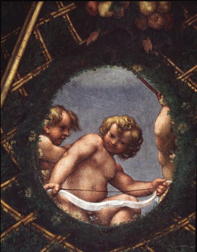 窓の外を眺める天使たち - フレスコ画 作： (c.1489 1534) Correggio