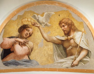 コレッジョとして知られるアントニオ アッレグリ作の聖母戴冠式 (1489 年 - 1534 年頃)、フレスコ画、212x324 cm、1521 年頃 作： (c.1489 1534) Correggio