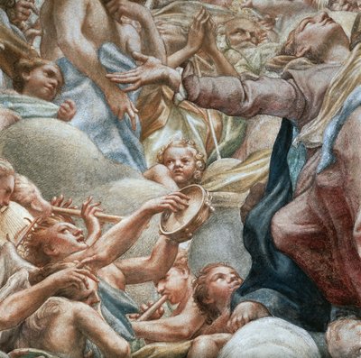 音楽を奏でる天使たち、聖母被昇天のディテール 作： (c.1489 1534) Correggio