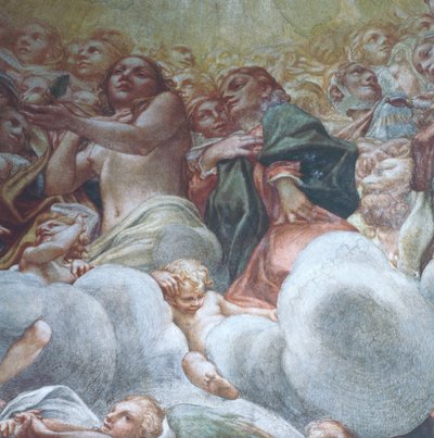 アントニオ・アレグリ・ダ・コレッジョ（1489-1534）作「聖母被昇天」より「イヴの図」、フレスコ画、パルマ大聖堂ドーム、イタリア 作： (c.1489 1534) Correggio
