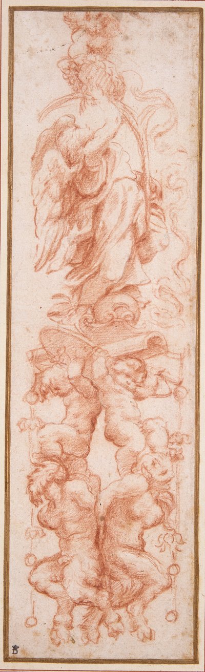 ヴォールトのリブのグロテスクな装飾（白紙に赤チョーク 作： (c.1489 1534) Correggio