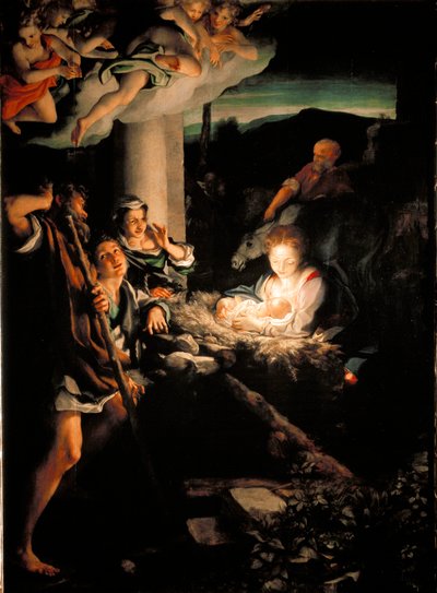 ホーリーナイト（Nativite）。アントニオ・アレグリ・ディット・イル・コレッジョ（The Correge）の絵画 作： (c.1489 1534) Correggio