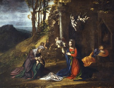 聖エリーザベトと幼い洗礼者ヨハネを伴ったイエスの降誕 作： (c.1489 1534) Correggio