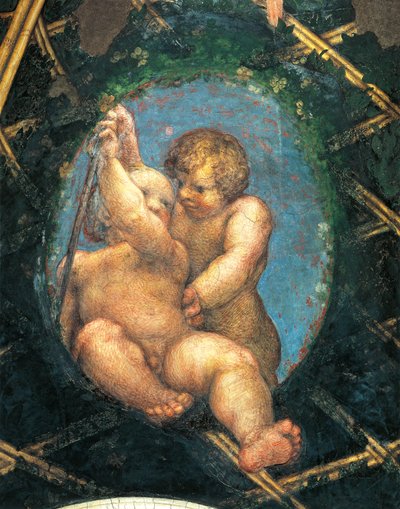 聖パウロの間または修道院の間の装飾の細部、ケルブ付き卵形 作： (c.1489 1534) Correggio
