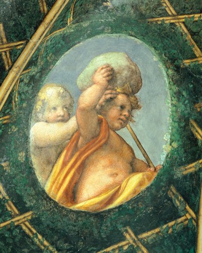 アントニオ・アレグリ・ダ・コレッジョ（1489-1534）によるフレスコ画「ケルブのある卵形」 イタリア、パルマのサン・パオロ修道院の修道院長の部屋 作： (c.1489 1534) Correggio
