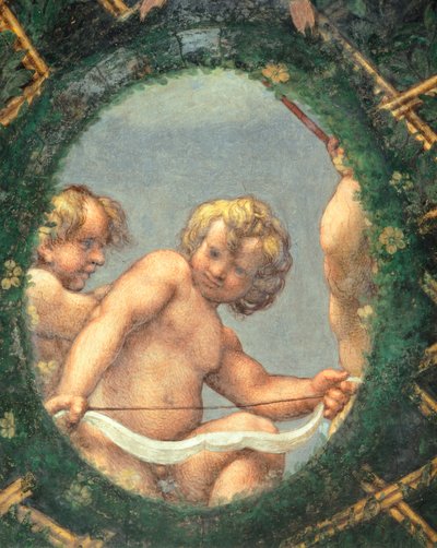 アントニオ・アレグリ・ダ・コレッジョ（1489-1534）によるフレスコ画「ケルブのある卵形」 イタリア、パルマのサン・パオロ修道院の修道院長の部屋 作： (c.1489 1534) Correggio