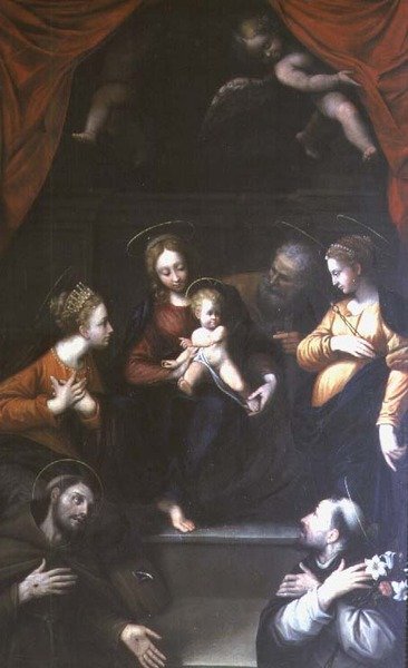 聖母子像と聖ヨセフ、その他の聖人たち 作： Innocenzo da Imola