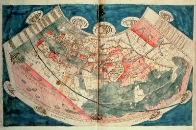 プトレマイオスの記述に基づく世界地図（水彩） 作： (c.90 168)(after) Ptolemy