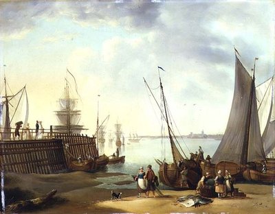 オランダの船積みシーン 作： (fl.1860) W.W.