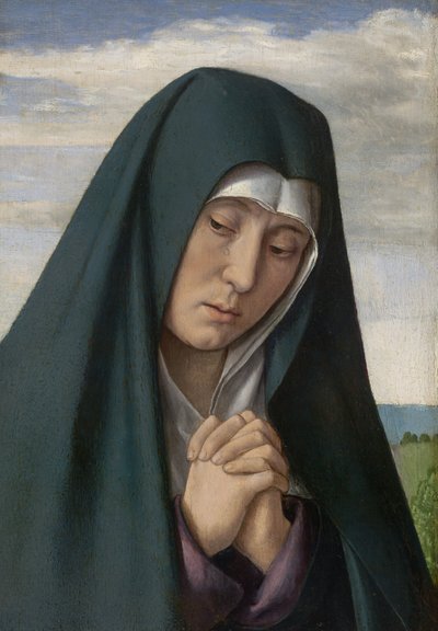 十字架を背負うキリストからの断片：喪に服す聖母 作： (fl.c.1483 c.1529) Master of Moulins
