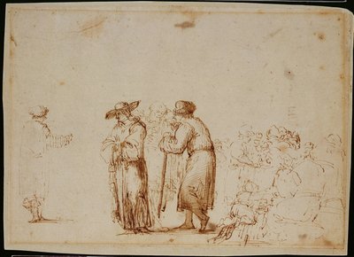 オランダの人物（紙にペン、セピア、インク、ウォッシュ） 作： (follower of) Rembrandt Harmensz. van Rijn