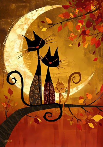 ネコのかわいい猫の家族の肖像画、額装ポスター、オンデマンドのカスタムプリント 作： F. Abderrahim