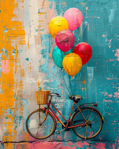 抽象的なプリミティブ絵画風船と上昇バイク寝室の壁の装飾 作： F. Abderrahim