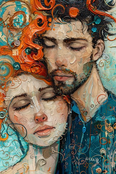 デジタル 絵画: 男と女 抱擁と愛のキャンバスアートプリント 作： F. Abderrahim