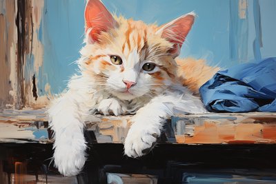 キャンバスに描かれた金髪の猫の絵、ペットのアートプリント、動物の壁の装飾 作： F. Abderrahim