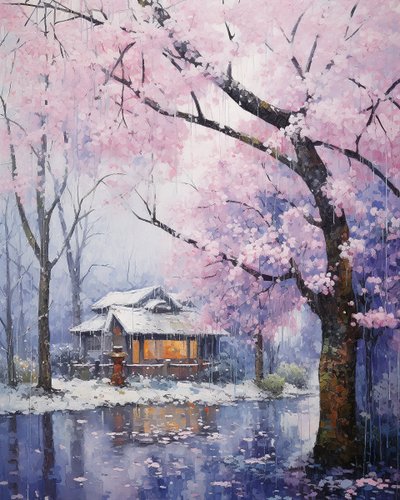 雪景色の村、冬の美しさ｜自然をモチーフにしたウォールアートプリント 作： F. Abderrahim