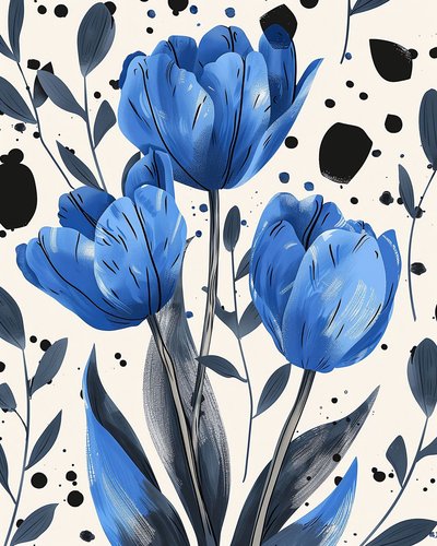 デビッド・チューリップは青で慣習的に描画｜植物の壁掛けアートプリント 作： F. Abderrahim