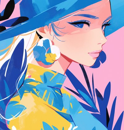 帽子をかぶったエレガントな女性、シンプルなフラット｜壁用アートプリント 作： F. Abderrahim