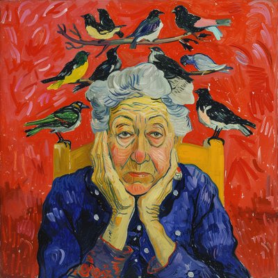 頭に鳥を乗せた女性 : マティス風絵画, 壁飾り, アートプリント 作： F. Abderrahim