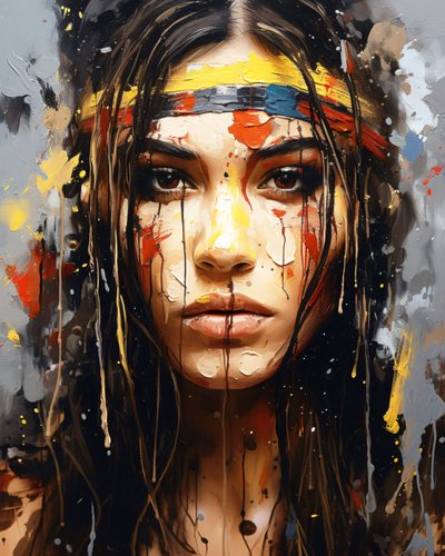 抽象的な肖像画：若いネイティブ・アメリカンの女性、ウォールアート・デコレーション 作： F. Abderrahim