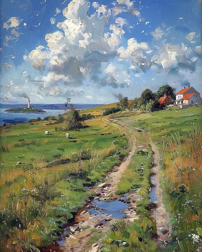 フランスの田舎の春のパノラマ風景、部屋の壁飾り 作： F. Abderrahim