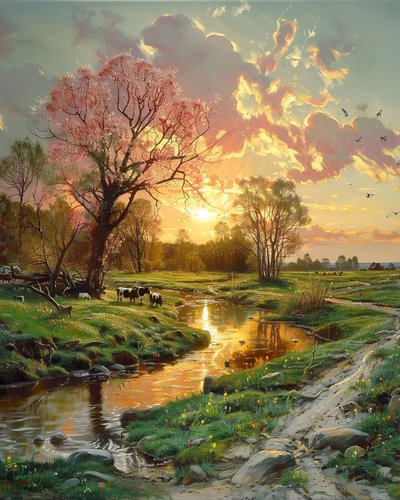 夕暮れ時の美しい風景、壁の装飾のためのキャンバス モダンな風景 作： F. Abderrahim