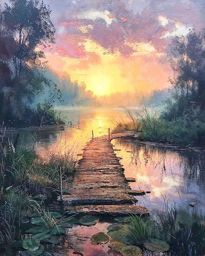 日の出の美しい風景、壁の装飾のためのキャンバス 抽象芸術 作： F. Abderrahim