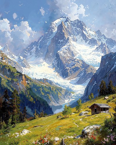 花の咲く丘のある風景、寝室の壁飾り 作： F. Abderrahim