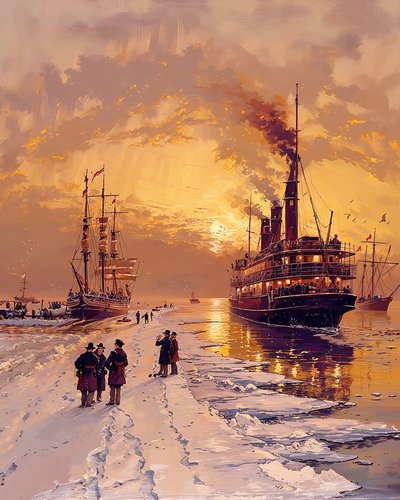 氷冠近くの蒸気船、寝室の壁飾り 作： F. Abderrahim