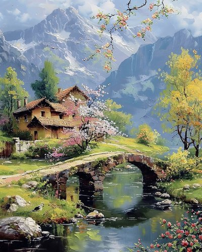 湖のある美しい風景、ウォールアート、キャンバスプリント 作： F. Abderrahim
