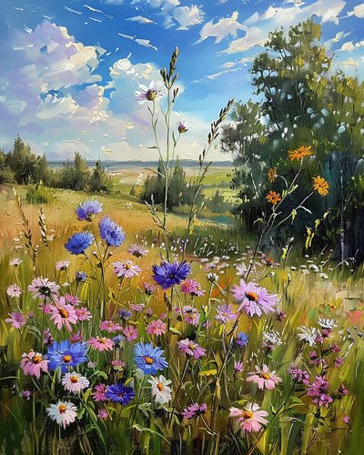 野の花のある風景, 壁装飾のアイデア, キャンバスプリント 作： F. Abderrahim