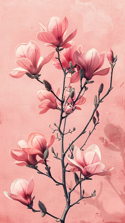 ミニマルなピンクとグレーの花、寝室のためのボタニカルな壁飾り 作： F. Abderrahim