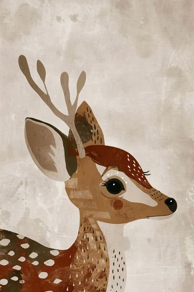 ボヘミアンな動物の子供の壁飾り、ミニマルな鹿のイラスト 作： F. Abderrahim