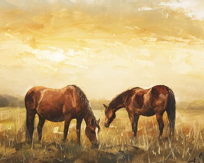 夕暮れ時の野生の馬 キャンバス 壁飾り, キャンバス地＆フレーム入り壁飾り 作： F. Abderrahim