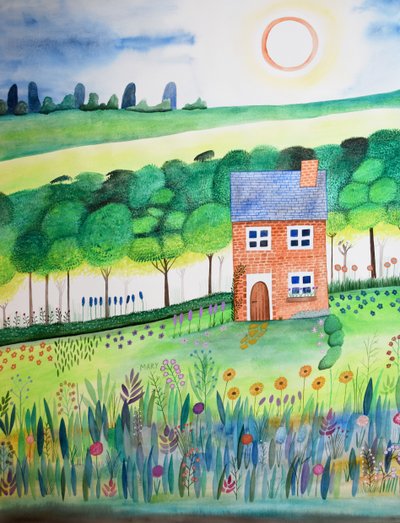 森の端の小屋 作： Marys Watercolors