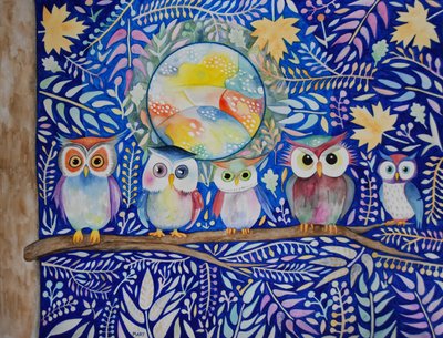 夜のフクロウ 作： Marys Watercolors