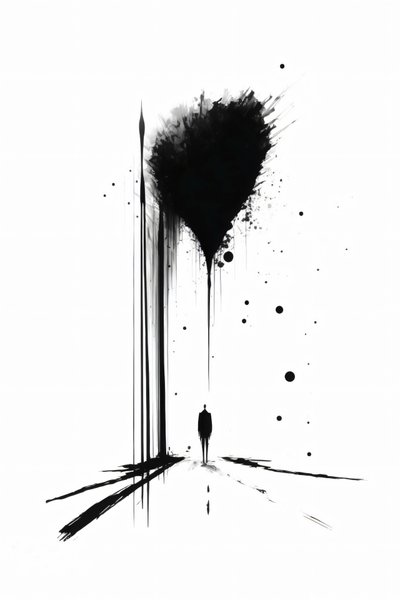 抽象的な黒と白のコンセプチュアルアート、孤独のシルエット、キャンバスアートプリント 作： ファフタリ・アブデラヒム