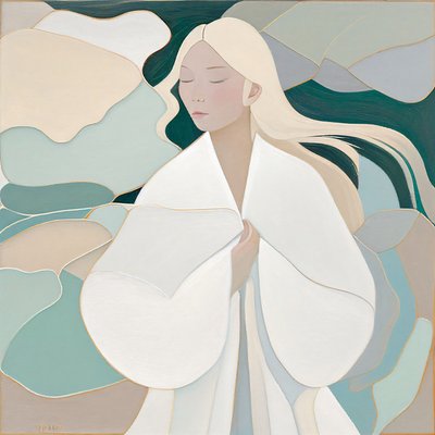 白い髪の女性の抽象的な描写, キャンバスアートプリント 作： ファフタリ・アブデラヒム