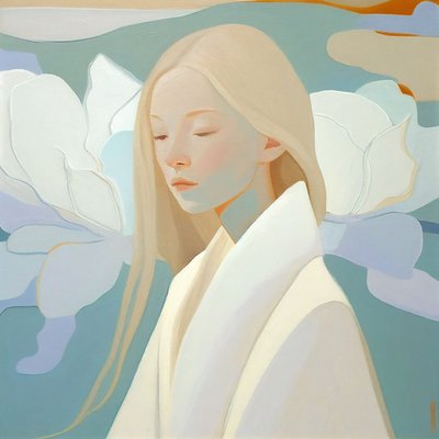 白の明るい髪の少女の抽象的な似顔絵、格安の壁の装飾 販売 作： ファフタリ・アブデラヒム