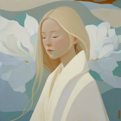 白い髪の美しい女性、額入り壁飾りプリント 作： ファフタリ・アブデラヒム