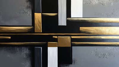 ブラック＆ゴールドカラー モダンアートセラピー 絵画、大型キャンバスプリント 作： ファフタリ・アブデラヒム