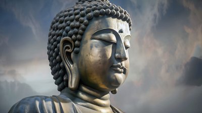 平和の瞑想に座る仏陀の肖像、オンデマンド額装キャンバスプリント 作： ファフタリ・アブデラヒム