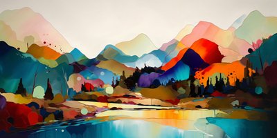 カラフルな抽象風景、パノラマ絵画、美しいカラーパレット、ウォールアートプリント 作： ファフタリ・アブデラヒム